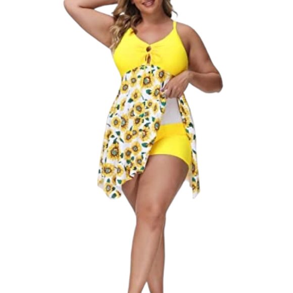Hanna Nikole Other - Hanna Nikole NEW WITH TAGS Swim Dress Romper Yellow with Sunflower Print   28W